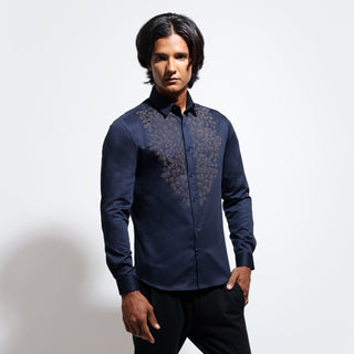 Long sleeve shirt with paisley couching embroidery