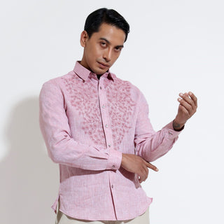 Long sleeve shirt with paisley couching embroidery