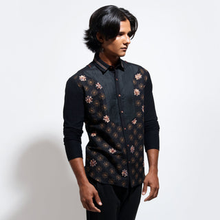 Long sleeve shirt with kalamkari star embroidery with jersey sleeve