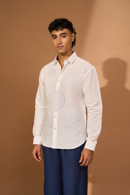 Long sleeve shirt with circular stitch detailing in indigo