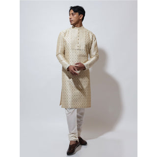 Long kurta with horizontal pintuck and motif embroidery