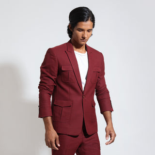 Peak lapel jacket with patch pocket and flatfront trouser