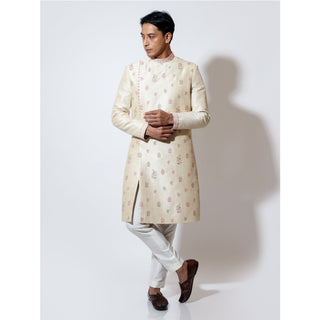 Sherwani with motif embroidery scatter on body with cropped pants