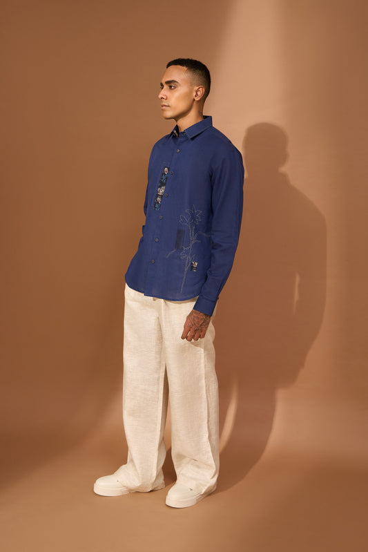 Long sleeve shirt with floral kantha & kalamkari patch