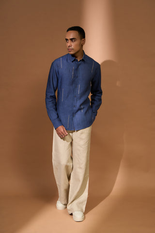 Long sleeve shirt with scattered linear bandhni embroidery