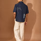 Short sleeve boxy shirt in indigo with patch pocket in indigo stripe