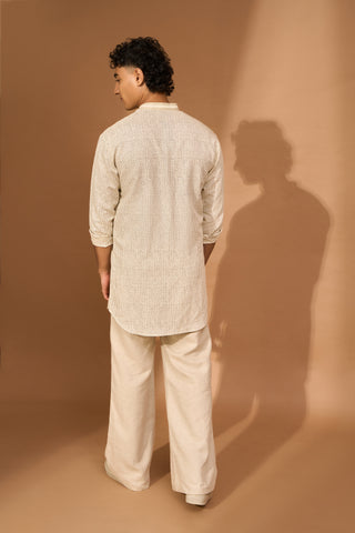 Pathan kurta in biscuit smudge print with detail on placket