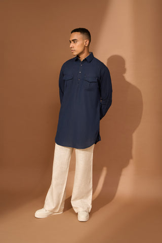 Pathan kurta with kantha stitch at seams & bartack on pockets