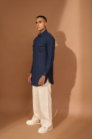 Pathan kurta with kantha stitch at seams & bartack on pockets