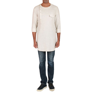 Short kurta in linen with off centre placket